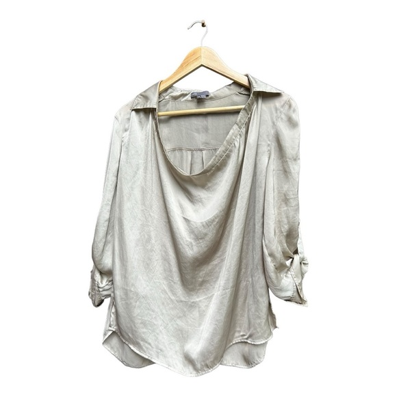 VINCE Gold Cowl Neck Blouse Size 8 - Picture 2 of 7